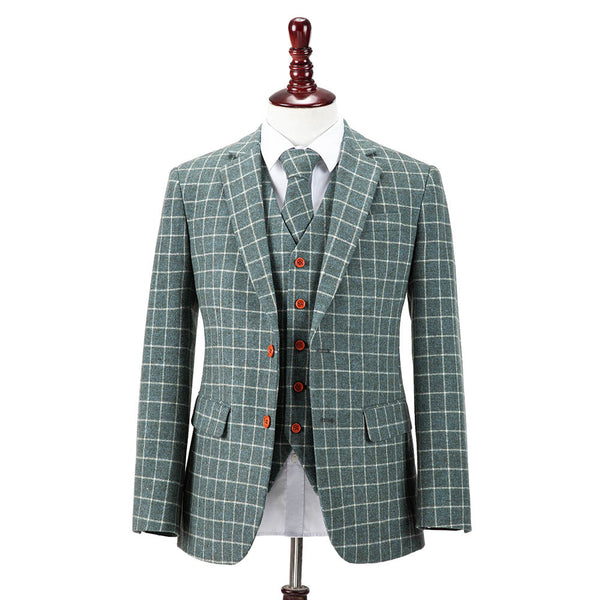 Light Green Overcheck Twill Tweed Jacket