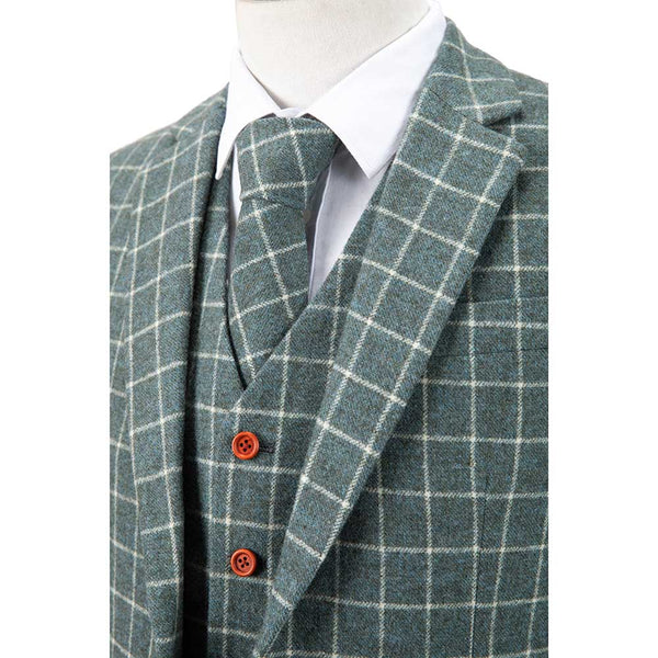 Light Green Overcheck Twill Tweed Jacket