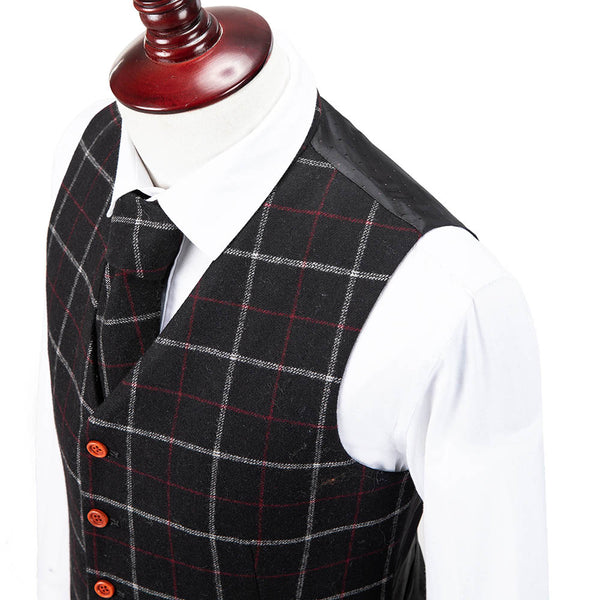 Black Plaid Overcheck Twill Tweed Vest