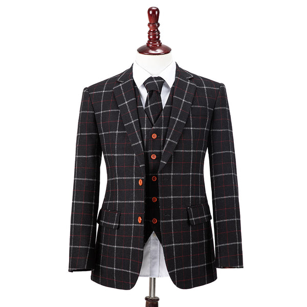 Black Plaid Overcheck Twill Tweed Jacket