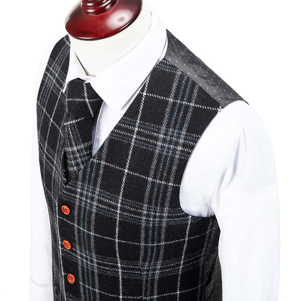 Black Plaid Overcheck Tweed Vest