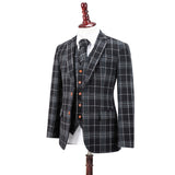 Black Plaid Overcheck Tweed 3 Piece Suit