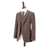 Brown Overcheck Twill Tweed 3 Piece Suit