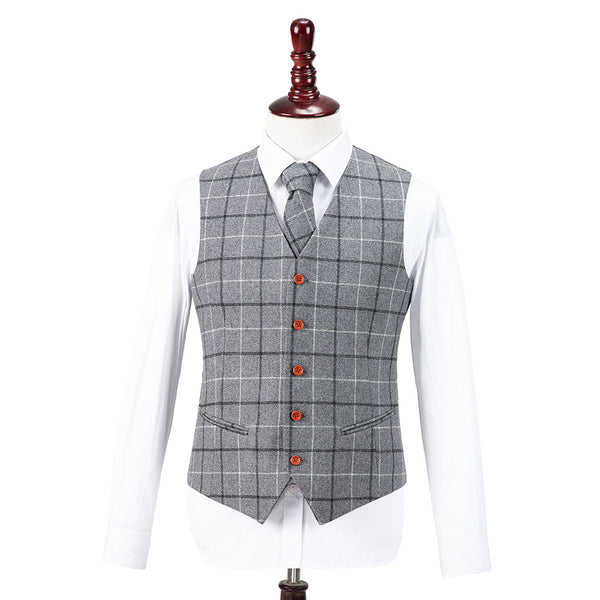 Light Grey Windowpane Tweed Vest