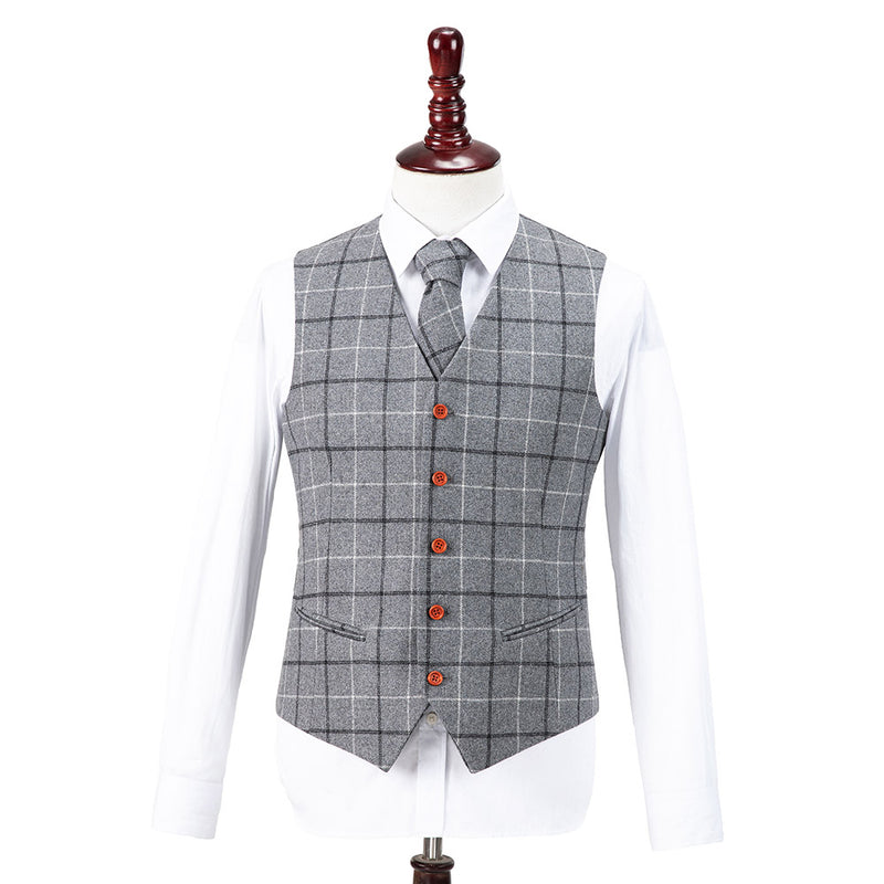 Light Grey Windowpane Tweed 3 Piece Suit