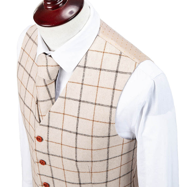 Cream Windowpane Tweed Vest