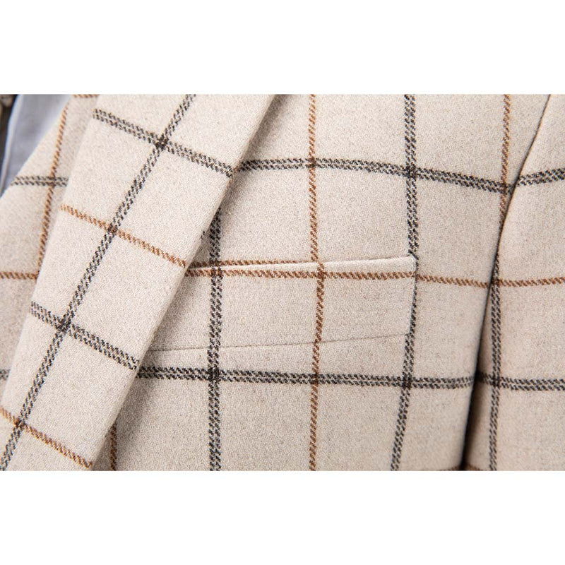 Cream Windowpane Tweed 3 Piece Suit