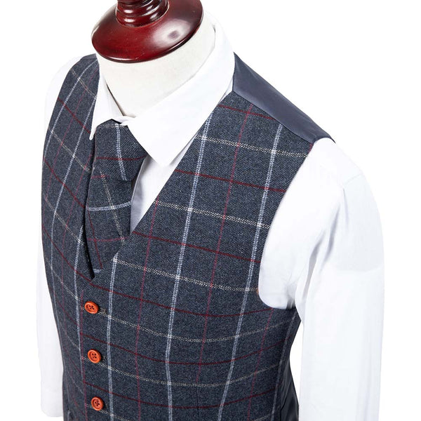 Dark Blue Windowpane Tweed Vest