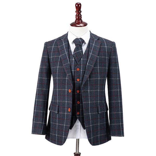 Dark Blue Windowpane Tweed Jacket