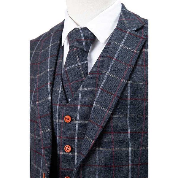 Dark Blue Windowpane Tweed Jacket