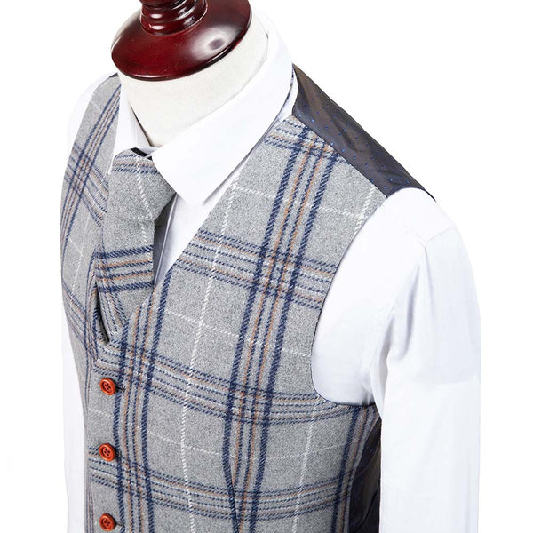 Light Grey Plaid Overcheck Tweed Vest