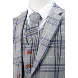 Light Grey Plaid Overcheck Tweed 3 Piece Suit