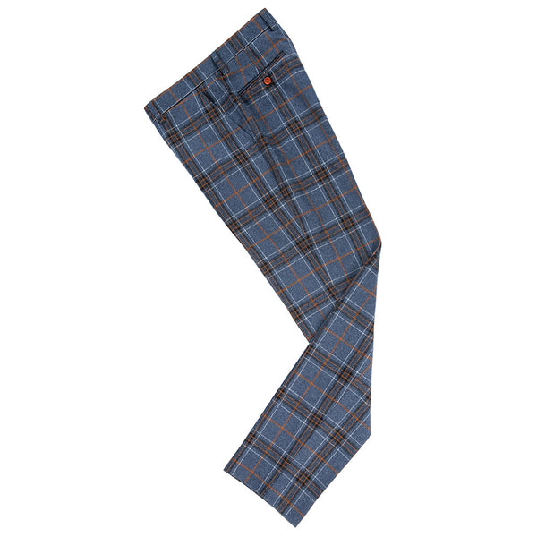 Blue Plaid Overcheck Tweed Pants