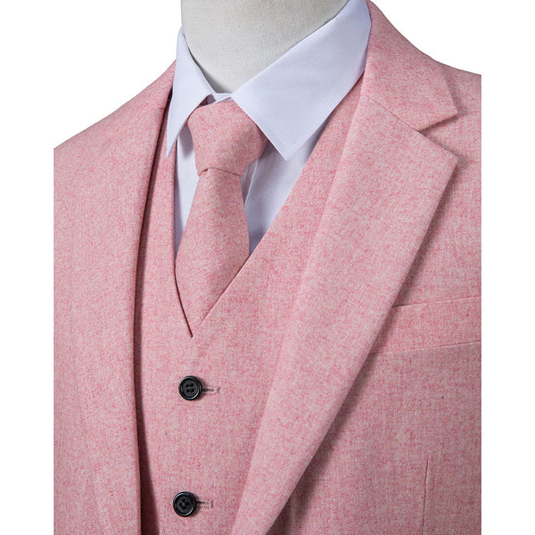 Pink Flannel Tweed 3 Piece Suit - Yoosuitan