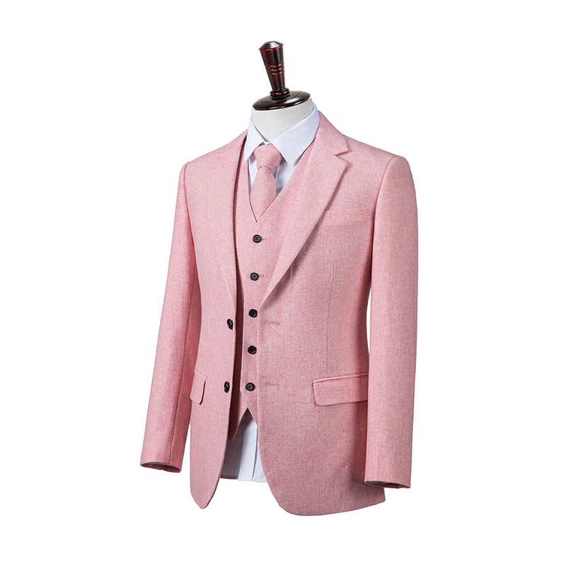 Pink Flannel Tweed 3 Piece Suit - Yoosuitan