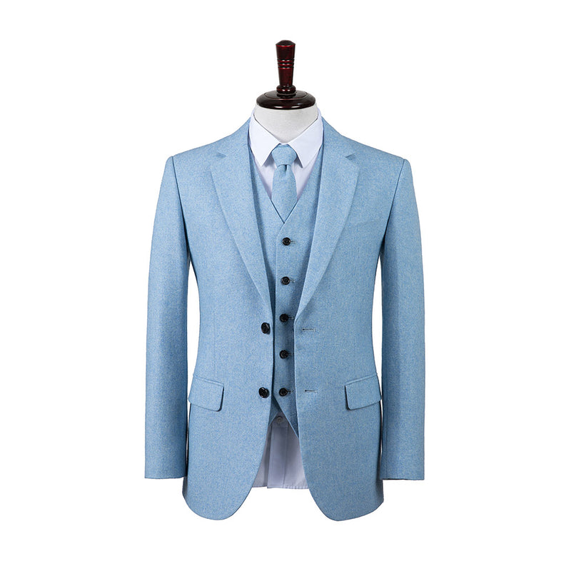 Light Blue Flannel Tweed 3 Piece Suit