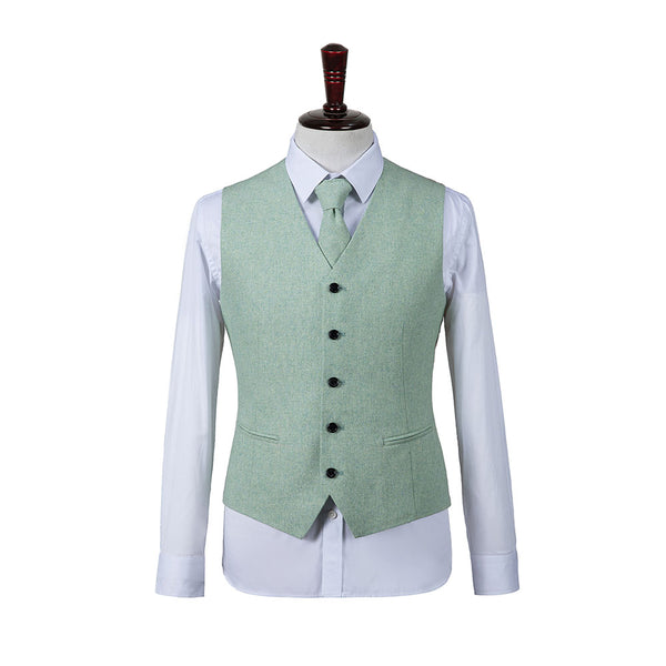 Light Green Flannel Tweed 3 Piece Suit - Yoosuitan