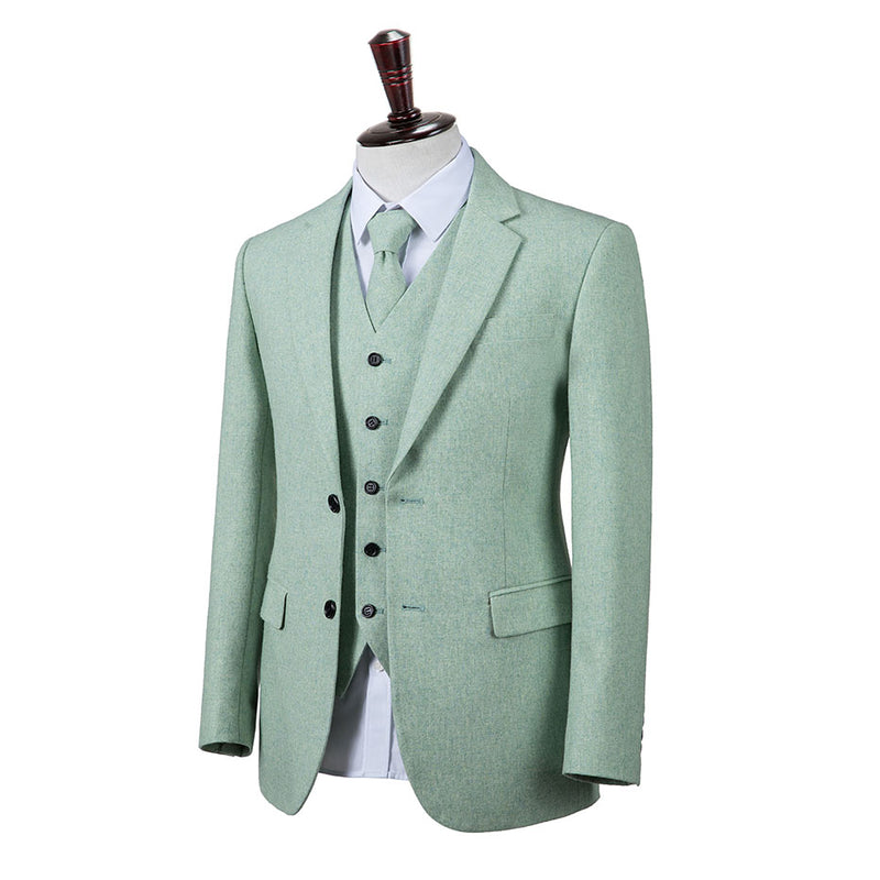 Light Green Flannel Tweed 3 Piece Suit - Yoosuitan