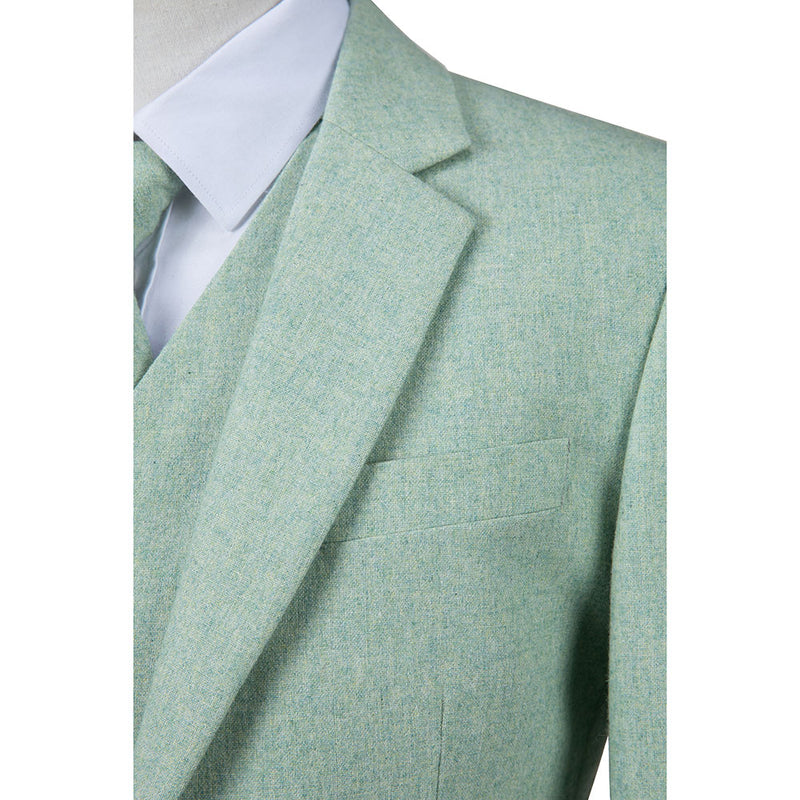 Light Green Flannel Tweed 3 Piece Suit - Yoosuitan