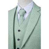 Light Green Flannel Tweed 3 Piece Suit - Yoosuitan