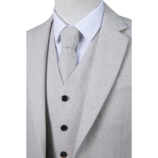 Pale With Colored Yarn Flannel Tweed 3 Piece Suit - Yoosuitan