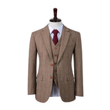 LIGHT BROWN OVERCHECK HERRINGBONE TWEED BESPOKE - Yoosuitan