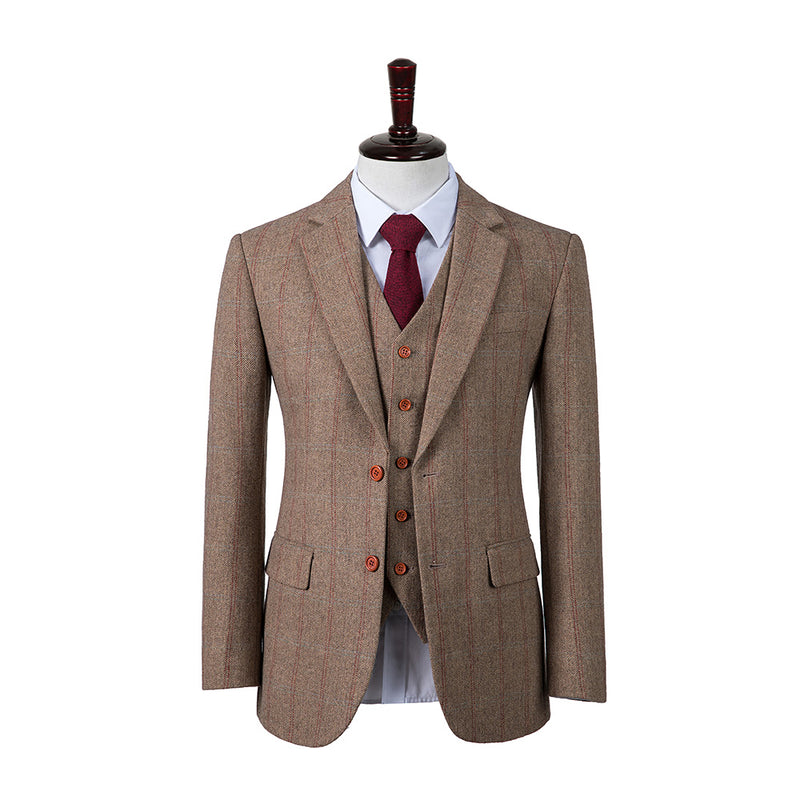 LIGHT BROWN OVERCHECK HERRINGBONE TWEED BESPOKE - Yoosuitan