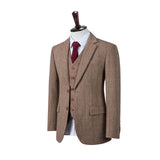 LIGHT BROWN OVERCHECK HERRINGBONE TWEED BESPOKE - Yoosuitan