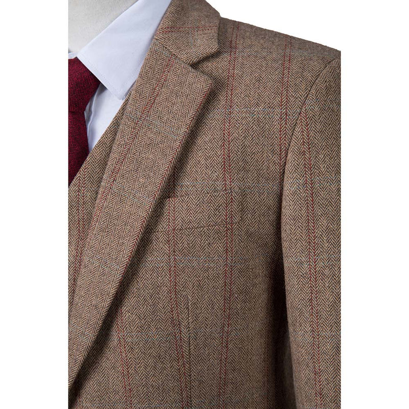 LIGHT BROWN OVERCHECK HERRINGBONE TWEED BESPOKE - Yoosuitan