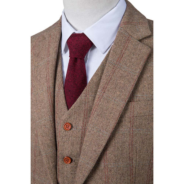 LIGHT BROWN OVERCHECK HERRINGBONE TWEED BESPOKE - Yoosuitan