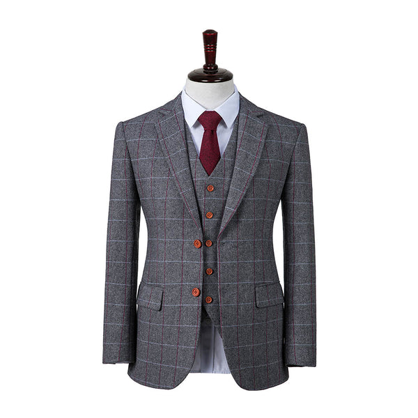 Grey Plaid Tweed 3 Piece Suit