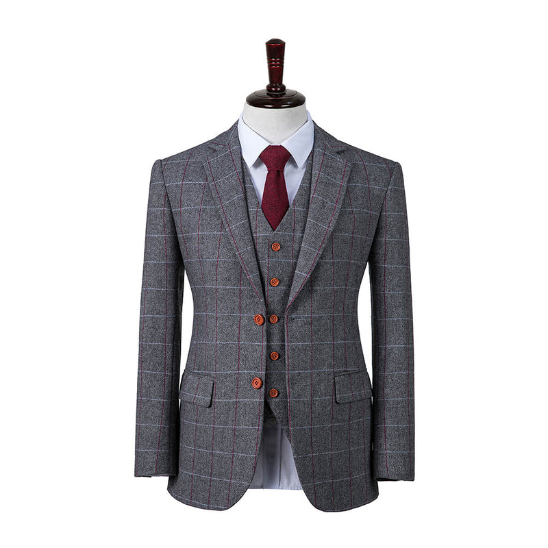 Grey Plaid Tweed 3 Piece Suit