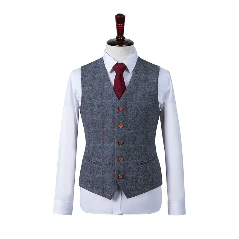 Dark Grey Overcheck Herringbone Tweed 3 Piece Suit - Yoosuitan