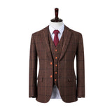 Brown Overcheck Herringbone Tweed 3 Piece Suit - Yoosuitan