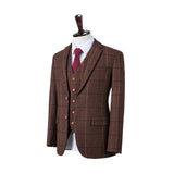 Brown Overcheck Herringbone Tweed 3 Piece Suit - Yoosuitan