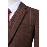 Brown Overcheck Herringbone Tweed 3 Piece Suit - Yoosuitan