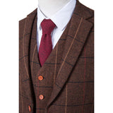 Brown Overcheck Herringbone Tweed 3 Piece Suit - Yoosuitan