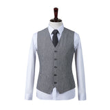 Light Grey Stripe Linen 3 Piece Suit - Yoosuitan