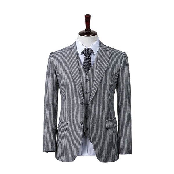 Light Grey Stripe Linen 3 Piece Suit - Yoosuitan
