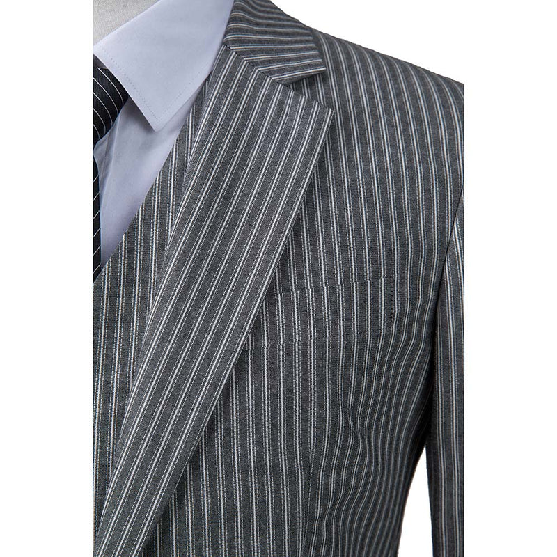 Light Grey Stripe Linen 3 Piece Suit - Yoosuitan