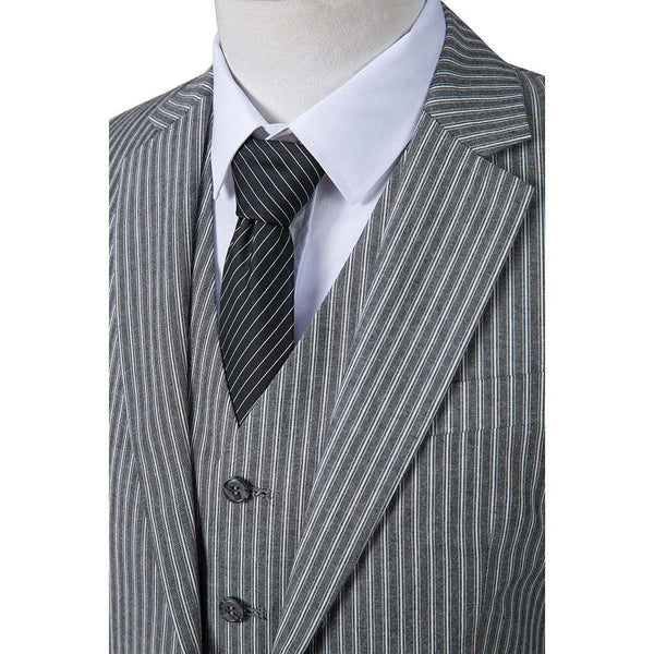 Light Grey Stripe Linen 3 Piece Suit - Yoosuitan