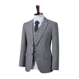 Light Grey Stripe Linen 3 Piece Suit - Yoosuitan