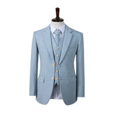 Light Blue Herringbone Stripe Tweed 3 Piece Suit - Yoosuitan