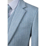 Light Blue Herringbone Stripe Tweed 3 Piece Suit - Yoosuitan