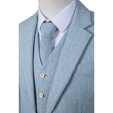 Light Blue Herringbone Stripe Tweed 3 Piece Suit - Yoosuitan