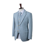 Light Blue Herringbone Stripe Tweed 3 Piece Suit - Yoosuitan