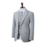 Light Grey Overcheck Herringbone Tweed 3 Piece Suit - Yoosuitan