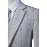 Light Grey Overcheck Herringbone Tweed 3 Piece Suit - Yoosuitan