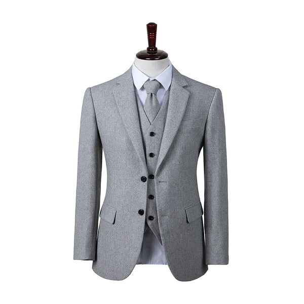 Light Grey Flannel Tweed 3 Piece Suit - Yoosuitan