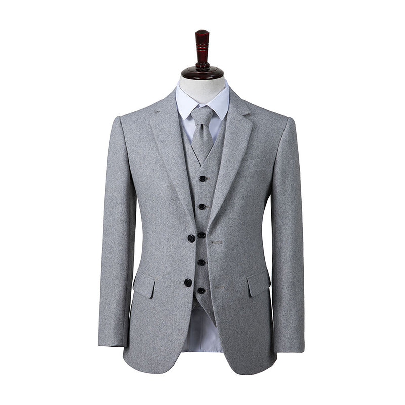 Light Grey Flannel Tweed 3 Piece Suit - Yoosuitan